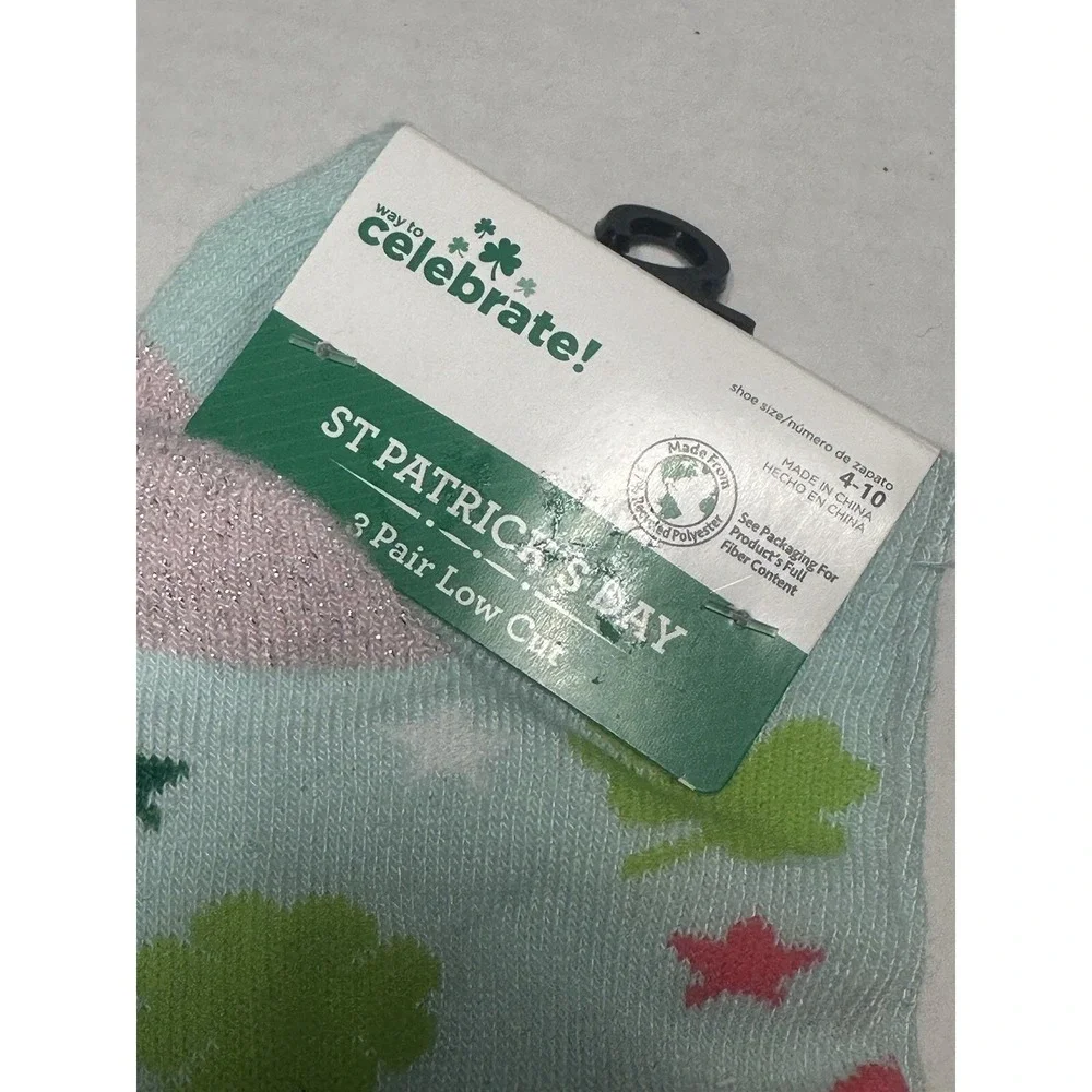 Way To Celebrate St Patricks Day Womens Low Cut Ankle Socks 3 Pair Size 4-10